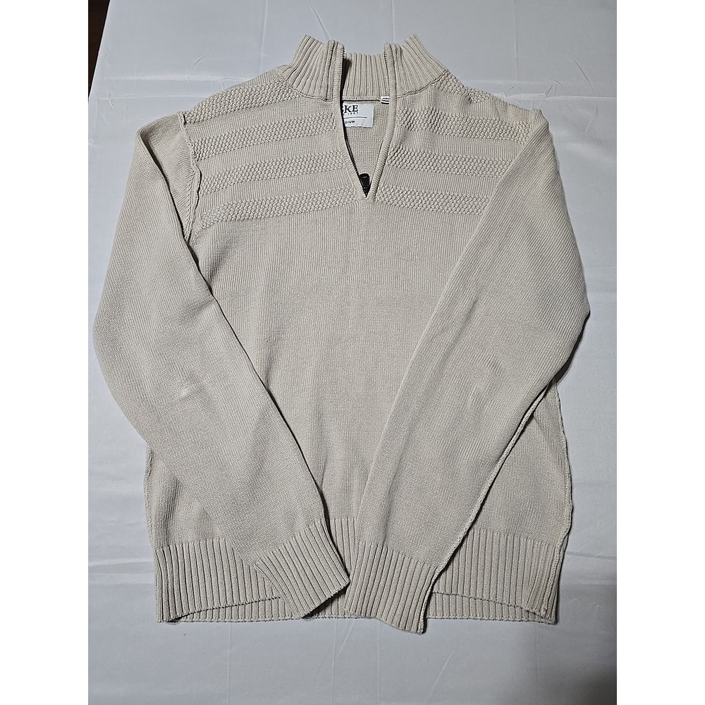 BKE Buckle Sweater Mens Medium 1/4 Zip Pullover Beige Knit Preppy Long Sleeve